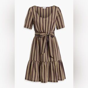 IRIS & INK Erin Striped Chocolate Brown Size 12 Mod Preppy Lyocell-Blend Dress